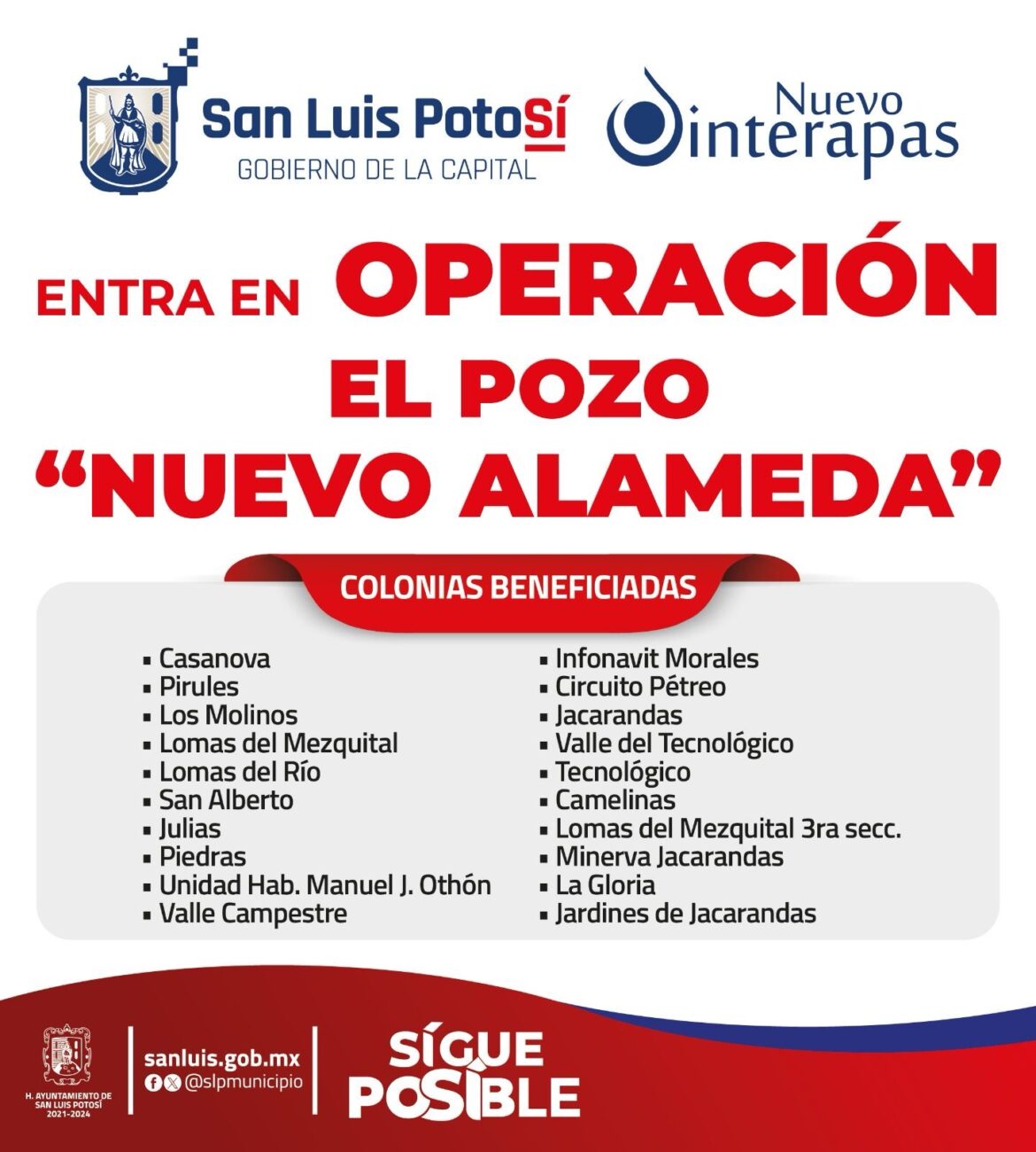 Para regularizar el abasto de agua al norte de la ciudad INTERAPAS pone en operación el pozo “Nuevo Alameda”.