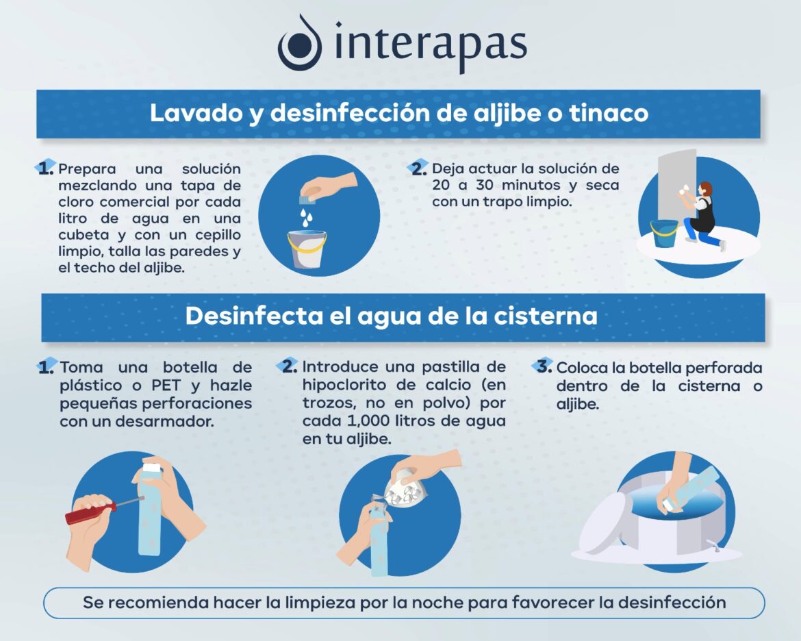 Interapas recomienda limpiar aljibes y tinacos durante temporada de estiaje