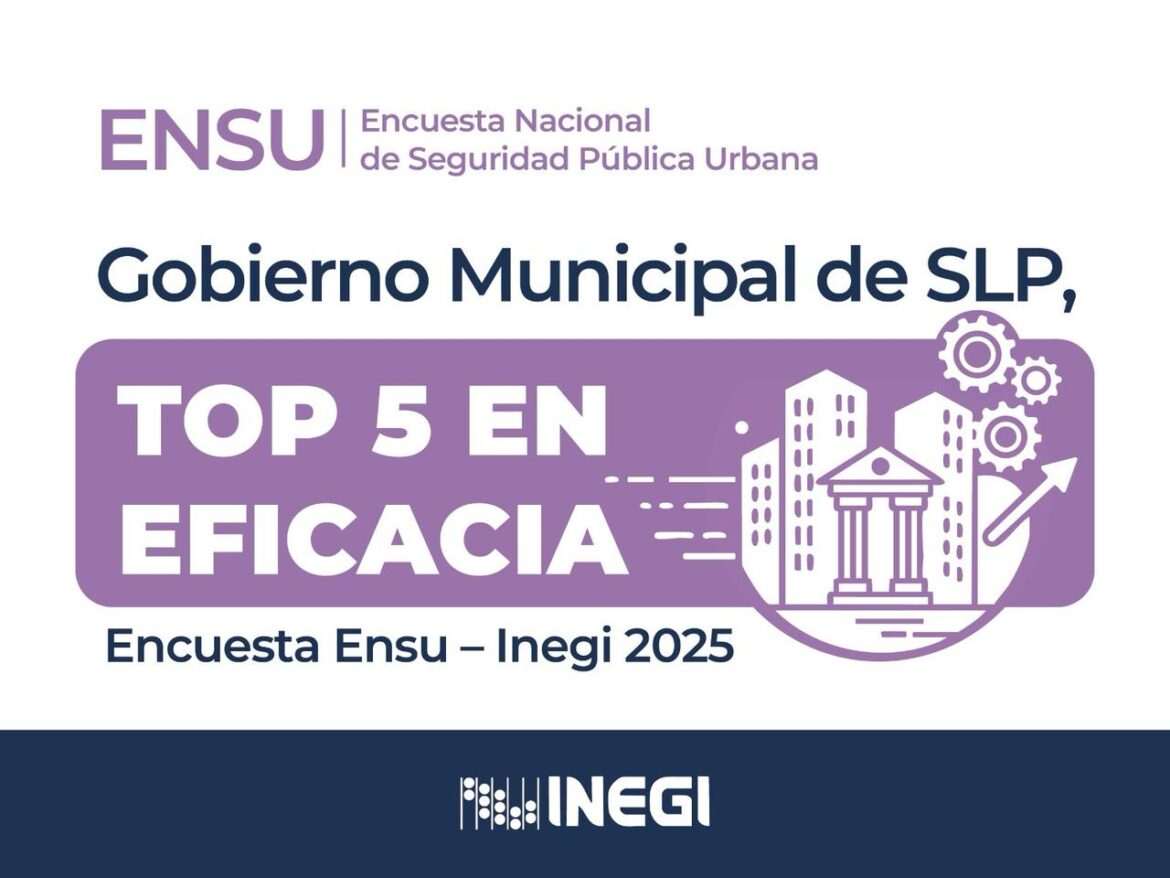 Gobierno Municipal de SLP, top 5 en eficacia: encuesta Inegi