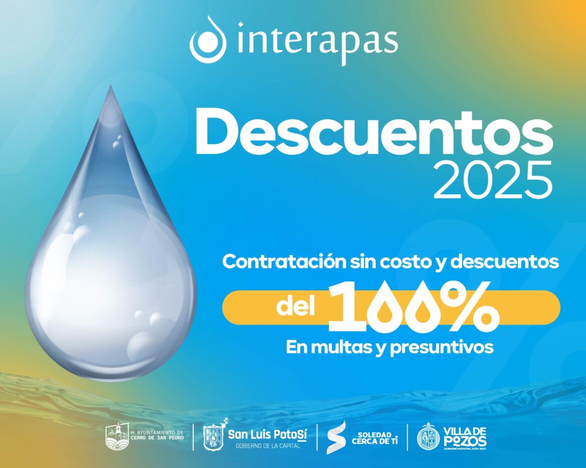 Mayo y junio últimos meses con descuento para nuevos contratos domésticos de INTERAPAS.