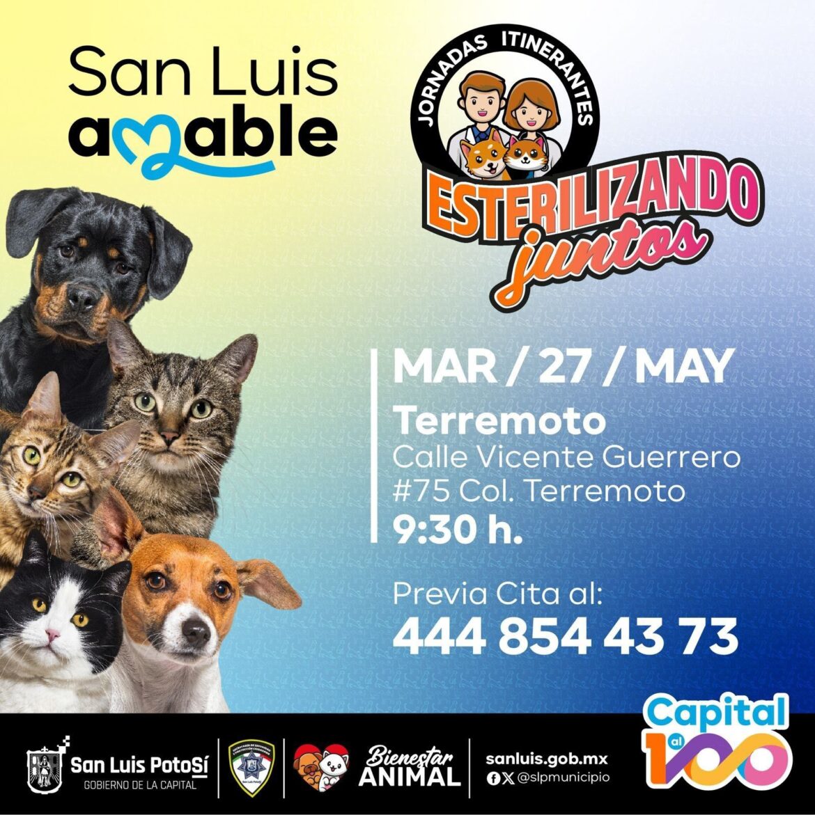 Este martes y miércoles “Esterilizando Juntos” estará en las colonias Terremoto y Plan Ponciano Arriaga