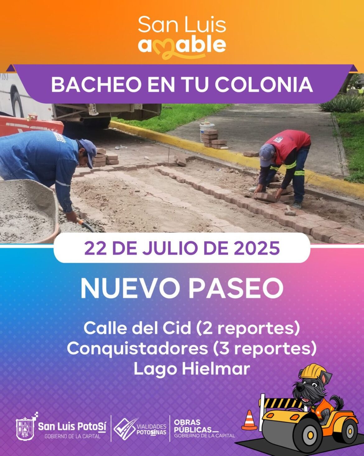 Gobierno de la Capital mantiene alta atención a reportes por baches en temporada de lluvias