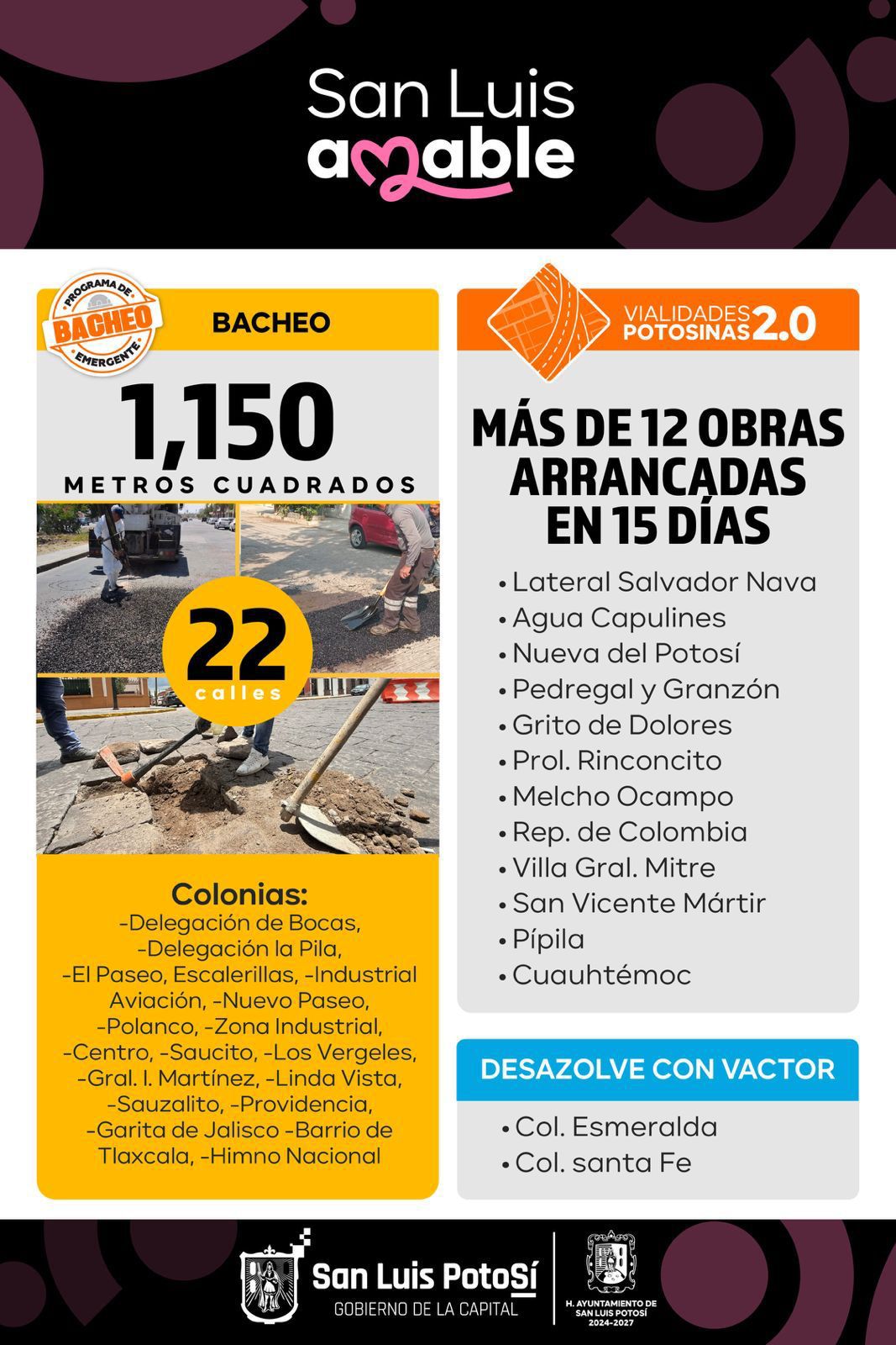 Avanza Vialidades Potosinas 2.0 y se atienden necesidades urgentes en toda la ciudad