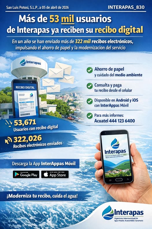 Más de 53 mil usuarios de Interapas ya reciben su recibo digital